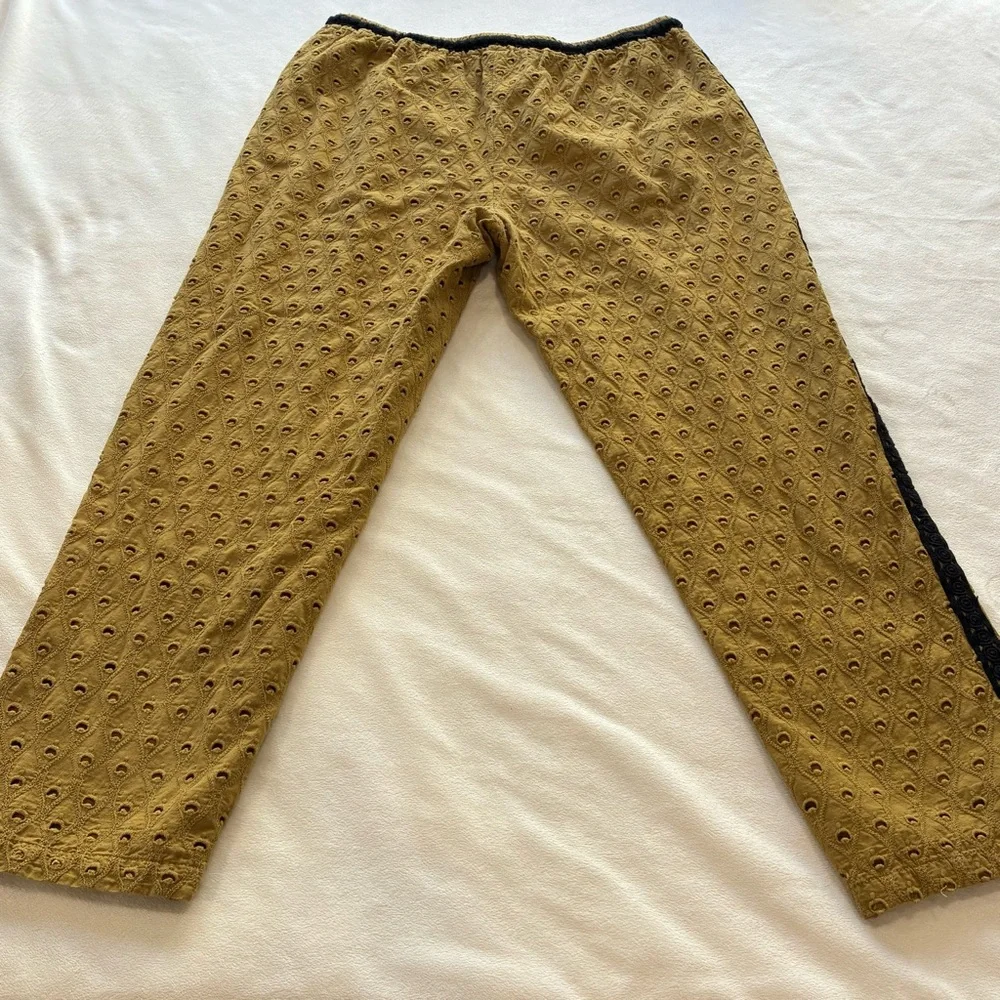 Anthropologie Eyelet Jogger Mustard Boho Cropped Drawstring Waist Medium - Picture 5 of 12